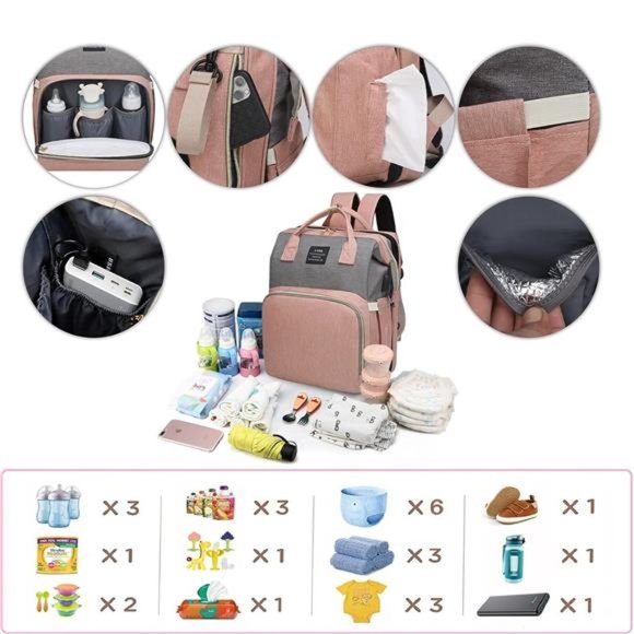 Diaper Bag with Changing Station,Diaper Bag Backpack，7 in 1 Travel Diaper Bag - Picture 4 of 6